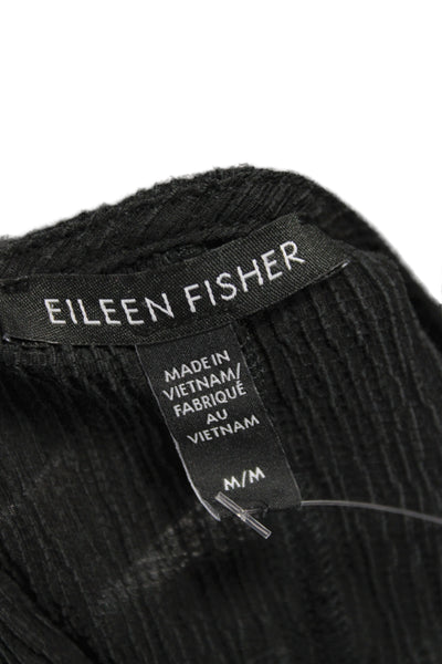 Eileen Fisher Women Tunic Blouse Black V-Neck Short Sleeve Tencel Size M
