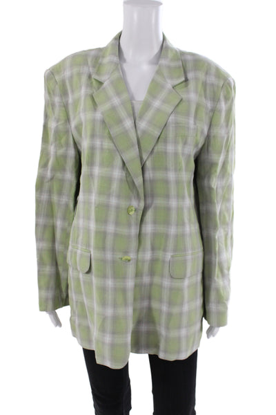 Et Vous Women Green Plaid Basic Jacket Rayon Button Long Sleeve Size 2