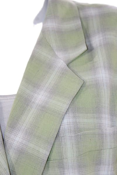 Et Vous Women Green Plaid Basic Jacket Rayon Button Long Sleeve Size 2