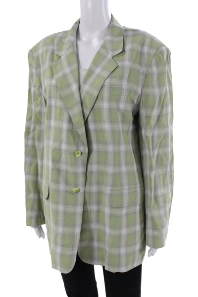 Et Vous Women Green Plaid Basic Jacket Rayon Button Long Sleeve Size 2