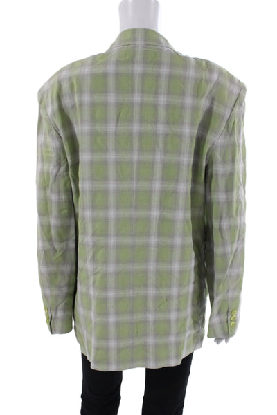 Et Vous Women Green Plaid Basic Jacket Rayon Button Long Sleeve Size 2