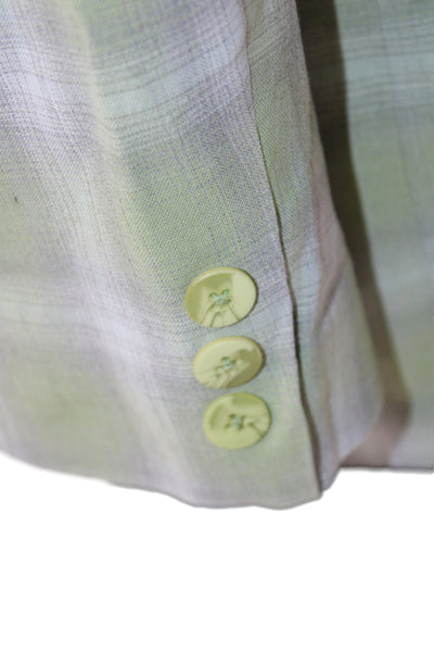 Et Vous Women Green Plaid Basic Jacket Rayon Button Long Sleeve Size 2