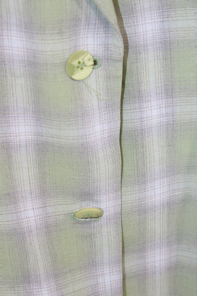 Et Vous Women Green Plaid Basic Jacket Rayon Button Long Sleeve Size 2