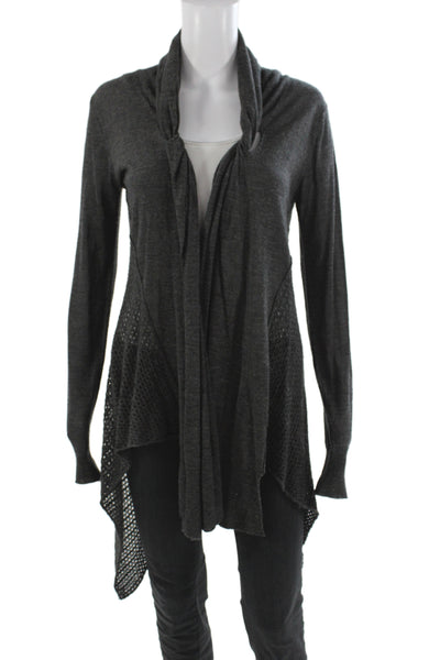 Line Women Gray Cowl Neck Cardigan Long Sleeve Acrylic Casual Size M