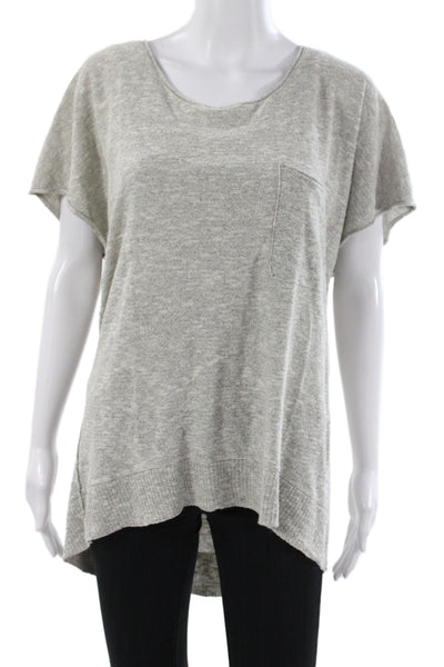 FP Beach Women Gray Scoop Neck Tunic Linen Blend Short Sleeve Size S