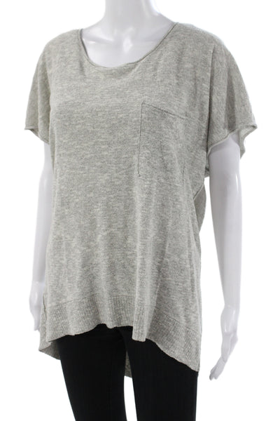 FP Beach Women Gray Scoop Neck Tunic Linen Blend Short Sleeve Size S