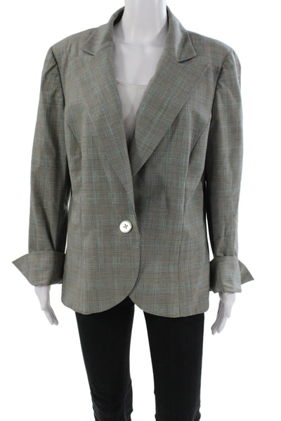 Dana Buchman Womens Basic Jacket Gray Wool Plaid Button Long Sleeve Size 14