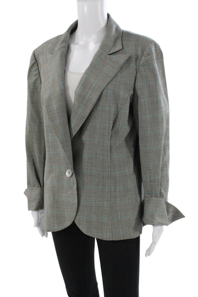Dana Buchman Womens Basic Jacket Gray Wool Plaid Button Long Sleeve Size 14