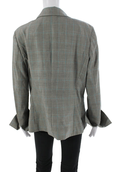 Dana Buchman Womens Basic Jacket Gray Wool Plaid Button Long Sleeve Size 14