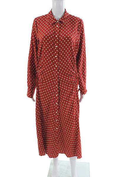 Veronica Beard Womens Shirt Dress Red Polka Dot Silk Size 10