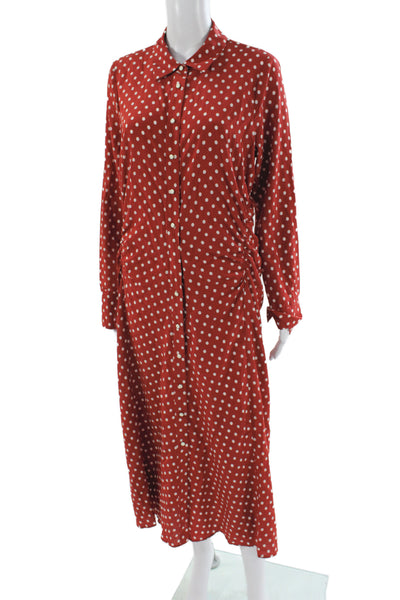 Veronica Beard Womens Shirt Dress Red Polka Dot Silk Size 10