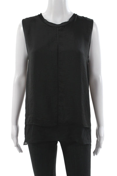 Vince Women Silk Sleeveless Tank Crew Neck Black Size M