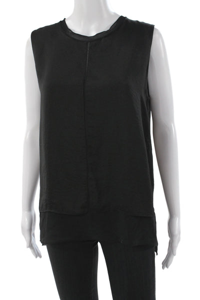 Vince Women Silk Sleeveless Tank Crew Neck Black Size M