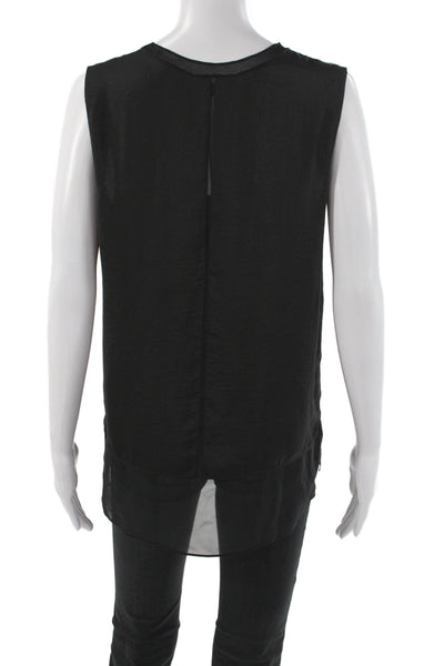 Vince Women Silk Sleeveless Tank Crew Neck Black Size M