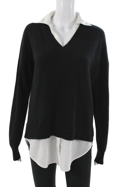 C by Bloomingdales Women Black Cashmere Pullover Collared Long Sleeve Size M