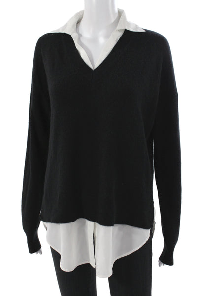 C by Bloomingdales Women Black Cashmere Pullover Collared Long Sleeve Size M