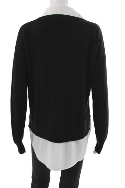 C by Bloomingdales Women Black Cashmere Pullover Collared Long Sleeve Size M