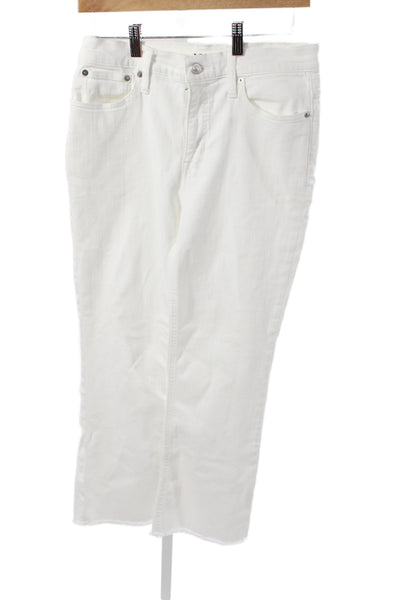 J Crew Women Cropped White Cotton Jeans Button Mid Rise Size 29