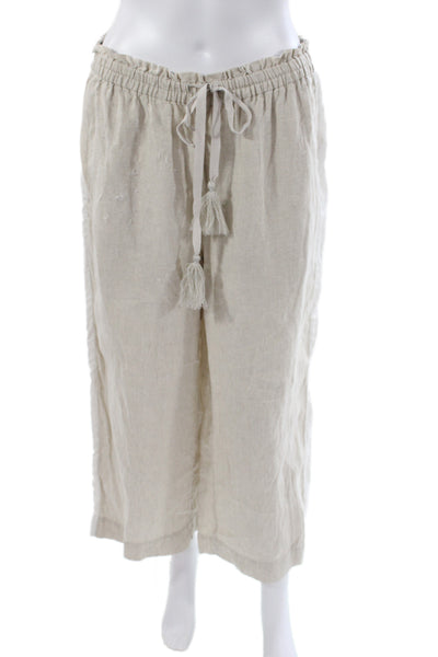 J Crew Women Cropped Beige Linen Boho Drawstring Pants Size M