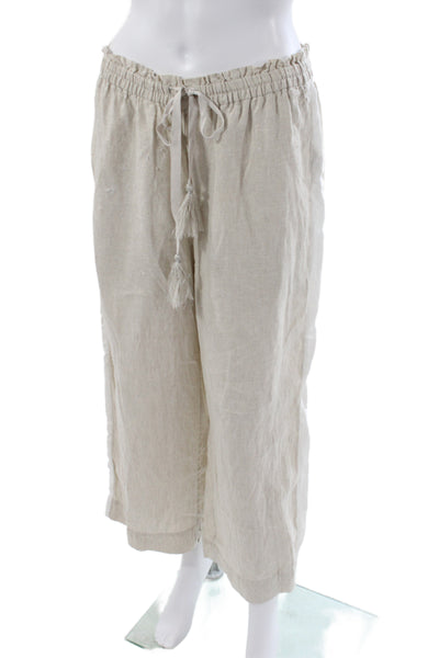 J Crew Women Cropped Beige Linen Boho Drawstring Pants Size M