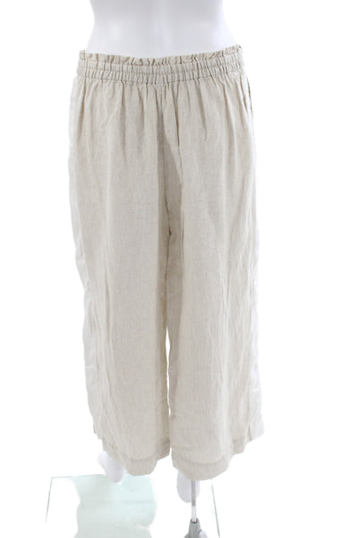 J Crew Women Cropped Beige Linen Boho Drawstring Pants Size M