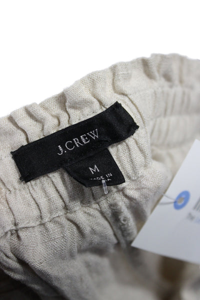 J Crew Women Cropped Beige Linen Boho Drawstring Pants Size M