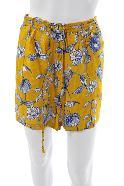 Roller Rabbit Womens Paperbag Shorts Blue Floral Drawstring Viscose Size L