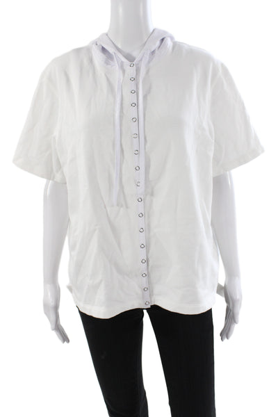 Still Here Womens Pullover Hoodie White Short Sleeve Round Neck Size M