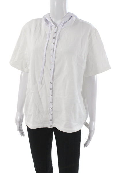 Still Here Womens Pullover Hoodie White Short Sleeve Round Neck Size M