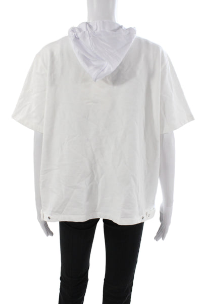 Still Here Womens Pullover Hoodie White Short Sleeve Round Neck Size M