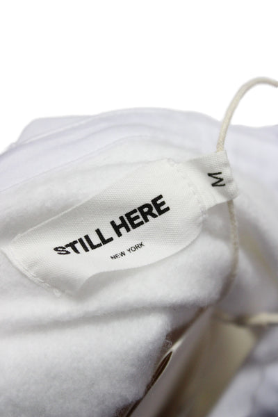 Still Here Womens Pullover Hoodie White Short Sleeve Round Neck Size M