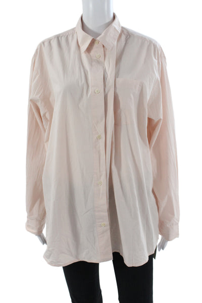 Skall Women Collared Button-Up Solid Pink Long Sleeve Organic Cotton Size 38