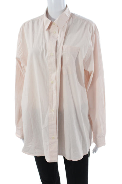 Skall Women Collared Button-Up Solid Pink Long Sleeve Organic Cotton Size 38