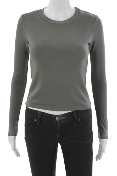 Stateside Womens Basic Gray Crew Neck Long Sleeve T-Shirt Supima Cotton Size XS
