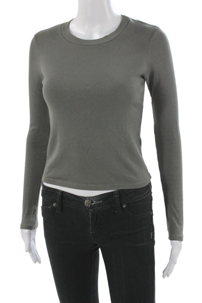 Stateside Womens Basic Gray Crew Neck Long Sleeve T-Shirt Supima Cotton Size XS
