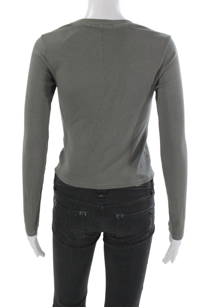 Stateside Womens Basic Gray Crew Neck Long Sleeve T-Shirt Supima Cotton Size XS