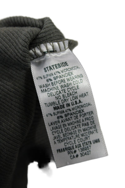 Stateside Womens Basic Gray Crew Neck Long Sleeve T-Shirt Supima Cotton Size XS