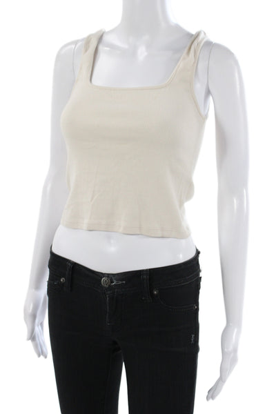 Perfect White Tee Womens Basic Beige Square Neck Sleeveless Tank Size S