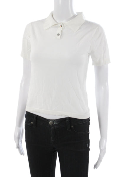 Still Here Womens Basic Collared Polo Top White Tencel Short Sleeve Size XS