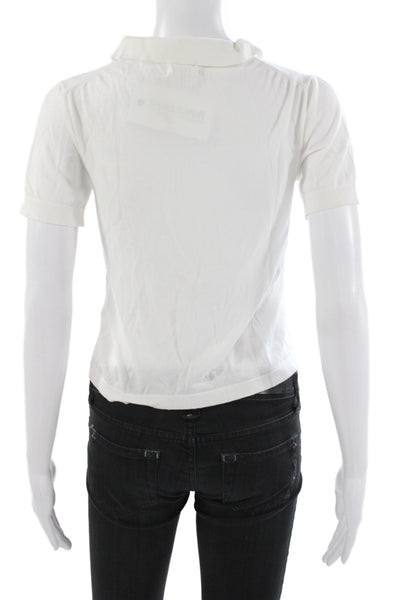 Still Here Womens Basic Collared Polo Top White Tencel Short Sleeve Size XS