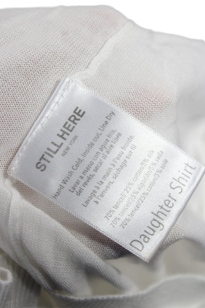 Still Here Womens Basic Collared Polo Top White Tencel Short Sleeve Size XS