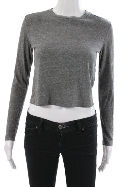 Amo Womens Basic Gray Long Sleeve Crewneck T-Shirt 50% Polyester Size XS