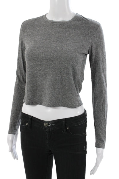 Amo Womens Basic Gray Long Sleeve Crewneck T-Shirt 50% Polyester Size XS