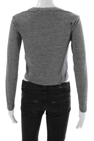Amo Womens Basic Gray Long Sleeve Crewneck T-Shirt 50% Polyester Size XS