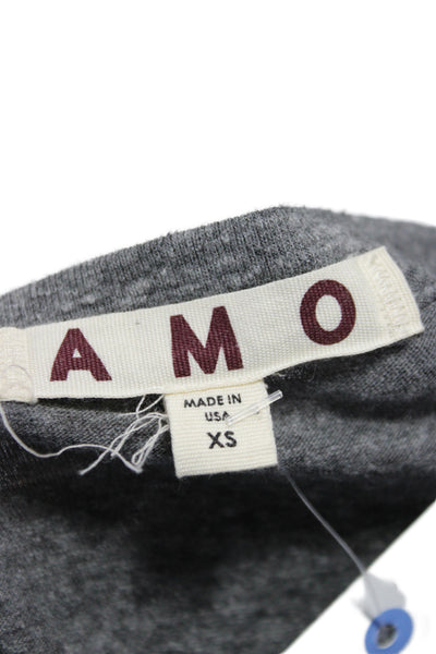 Amo Womens Basic Gray Long Sleeve Crewneck T-Shirt 50% Polyester Size XS