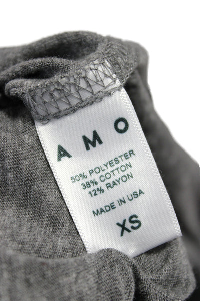 Amo Womens Basic Gray Long Sleeve Crewneck T-Shirt 50% Polyester Size XS