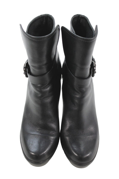 Tods Women Leather Buckle Mid Calf Boots Black Size 8
