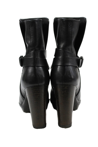 Tods Women Leather Buckle Mid Calf Boots Black Size 8