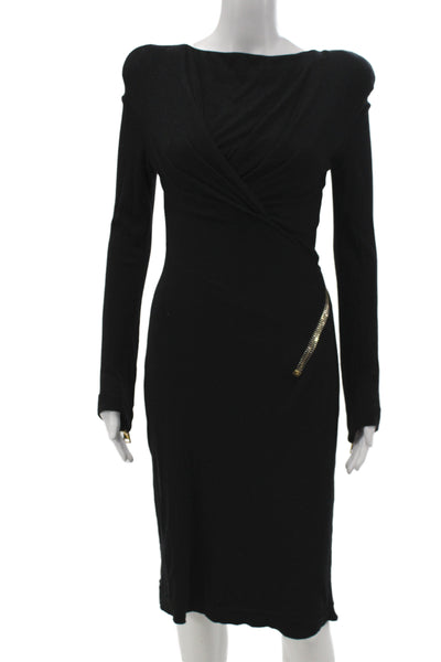 Tom Ford Women Sheath Dress Black Boat Neck Long Sleeve Size XS