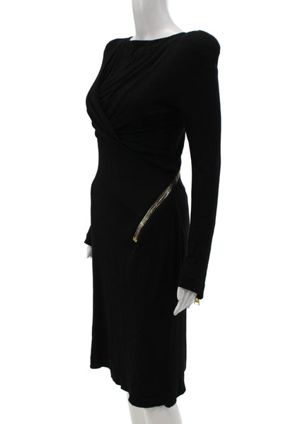 Tom Ford Women Sheath Dress Black Boat Neck Long Sleeve Size XS